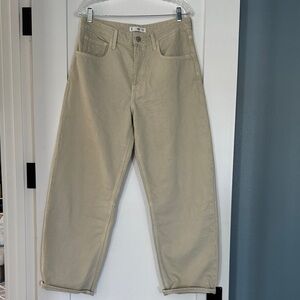 Mango Beige High-Waist Wide-Leg Jeans